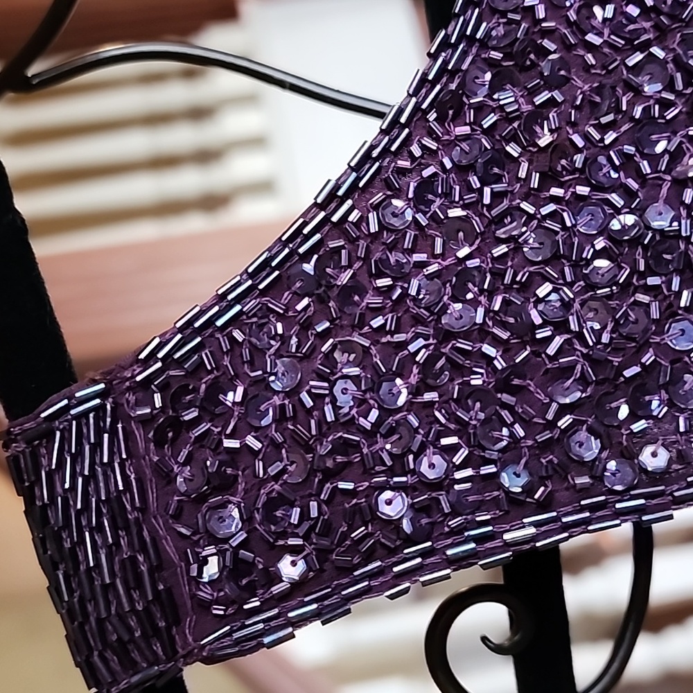 Laurence Kazar Gown 100% Silk Dress size PS plum color beaded VINTAGE - Picture 14 of 17